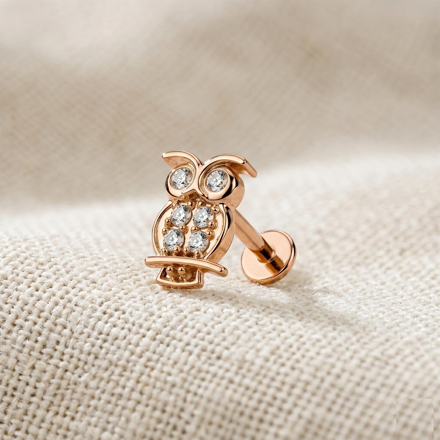 Surgical Steel CZ Owl Threaded Labret Stud 16G