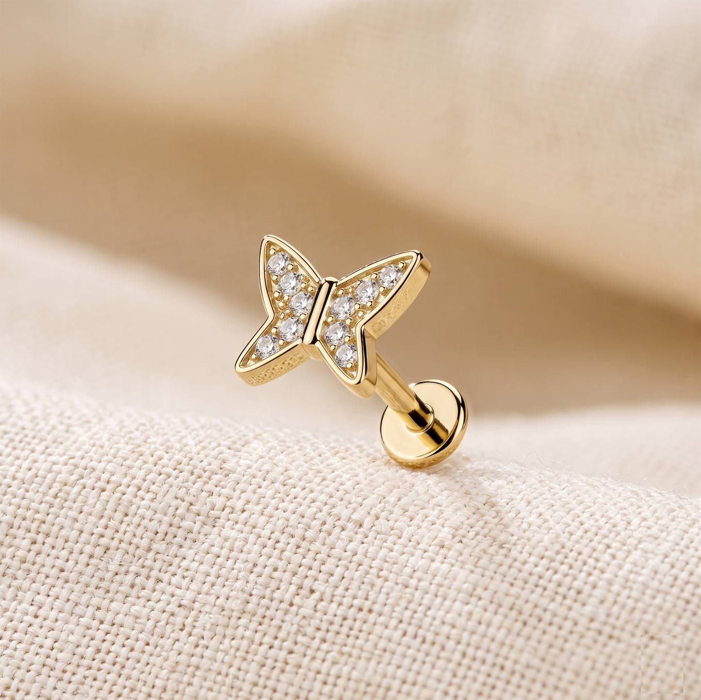 Butterfly CZ Threaded Flat Back Labret 16G