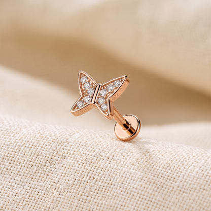 Butterfly CZ Threaded Flat Back Labret 16G
