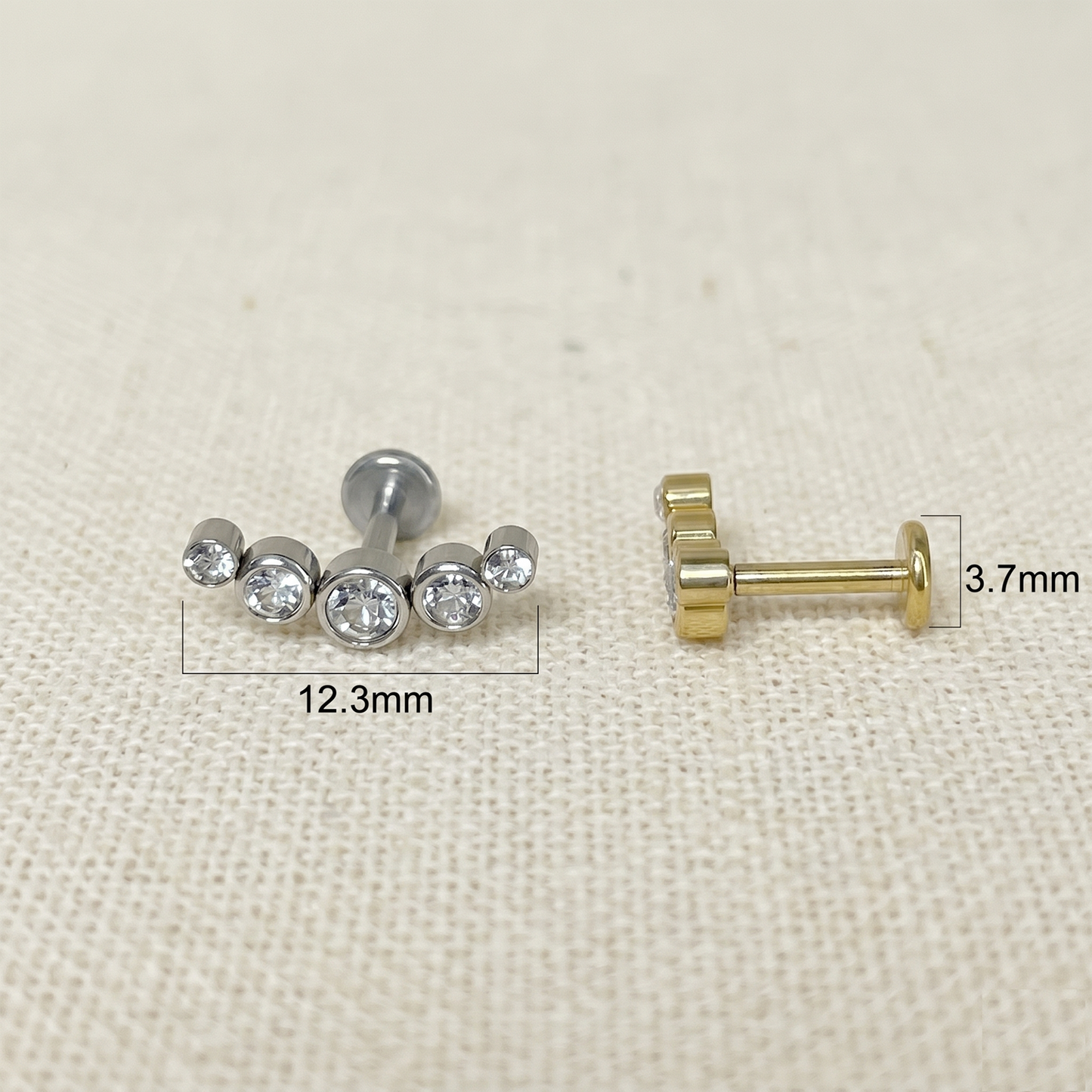Surgical Steel Curved CZ Threaded Labret 16G