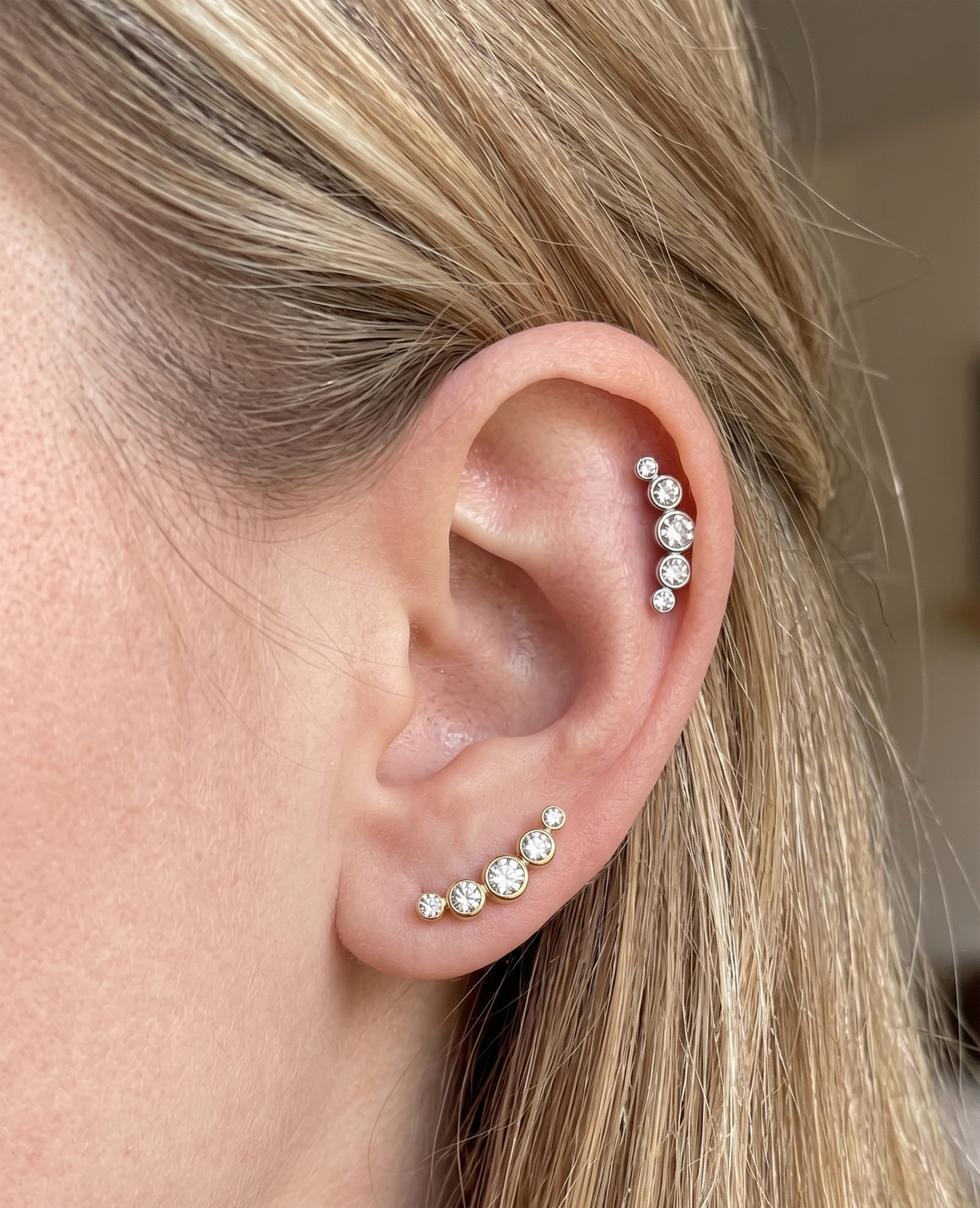 Surgical Steel Curved CZ Threaded Labret 16G