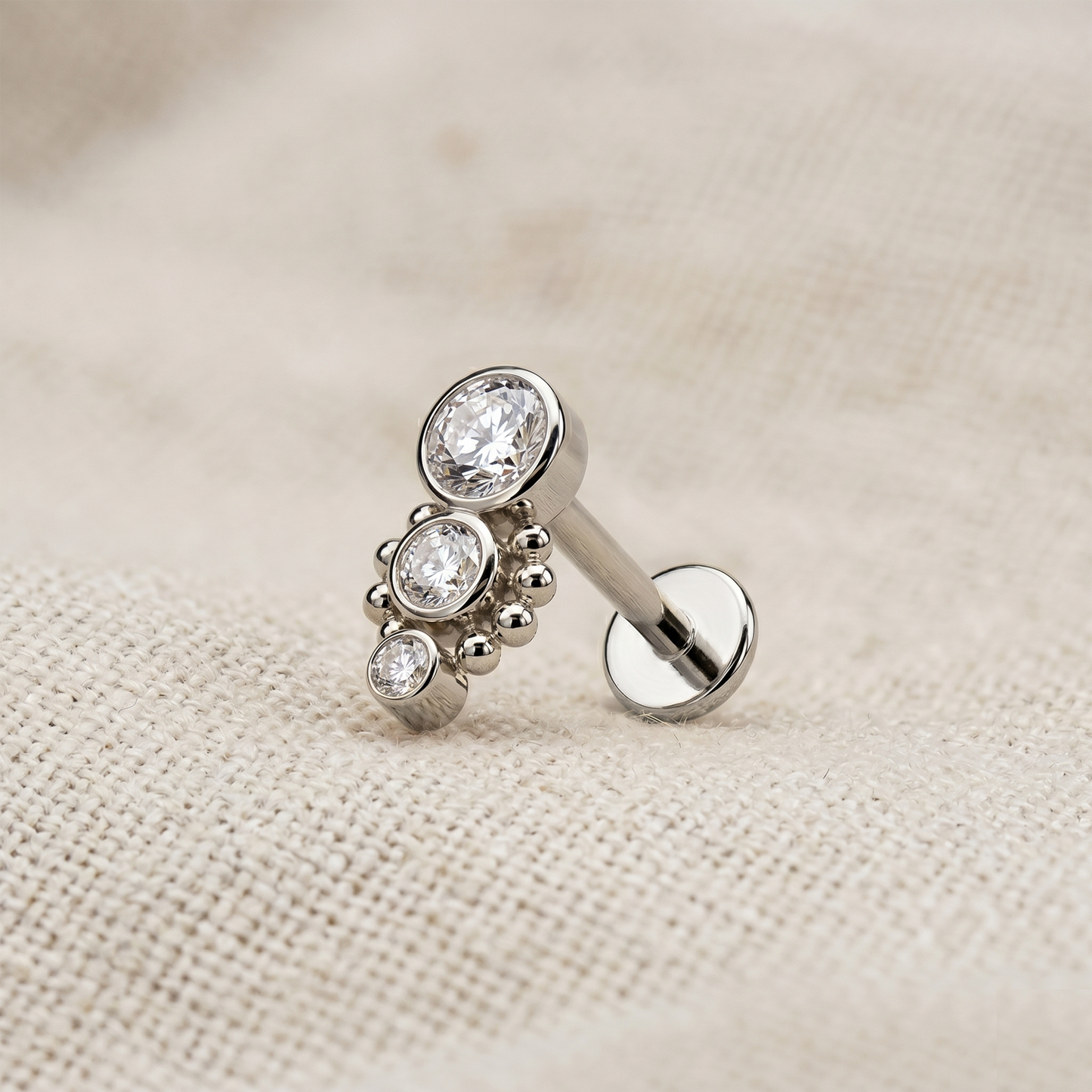 Triple CZ Ball Cluster Threaded Labret 16G