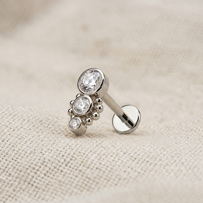 Triple CZ Ball Cluster Threaded Labret 16G