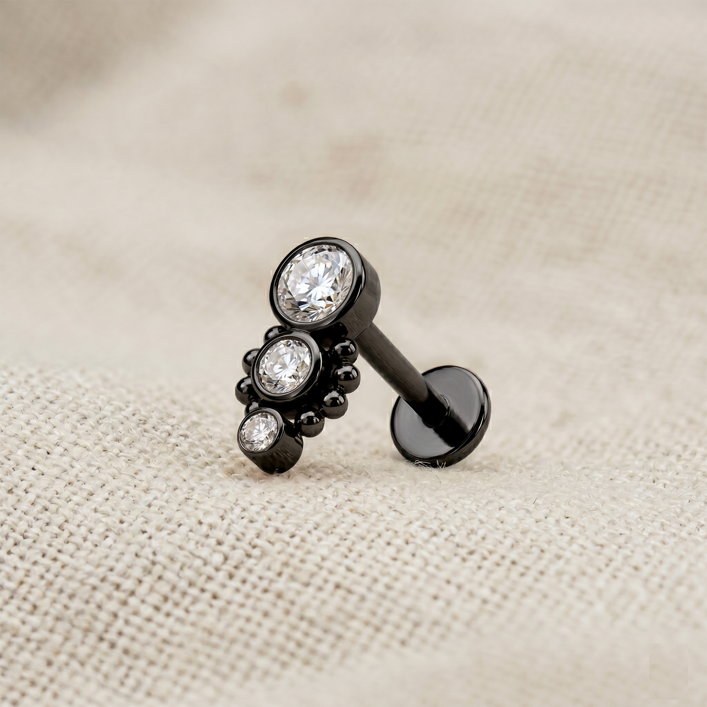 Triple CZ Ball Cluster Threaded Labret 16G