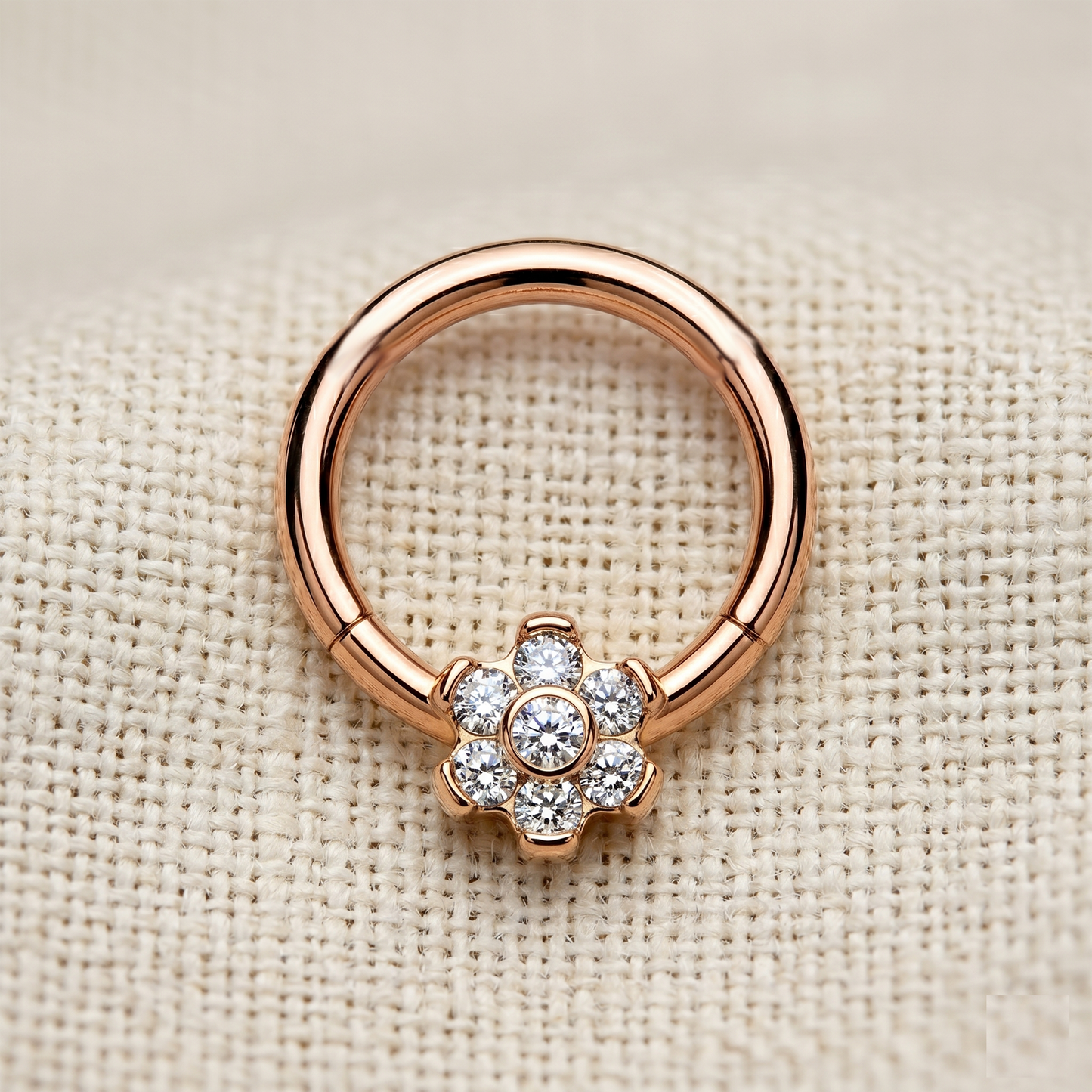 Titanium CZ Flower Hinged Clicker Hoop 16G 18G