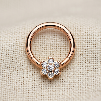 Titanium CZ Flower Hinged Clicker Hoop 16G 18G