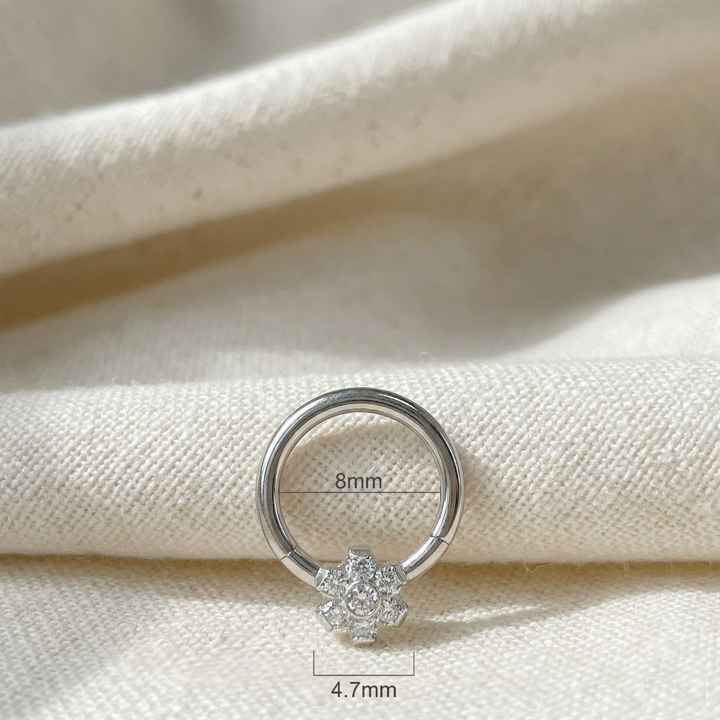 Titanium CZ Flower Hinged Clicker Hoop 16G 18G