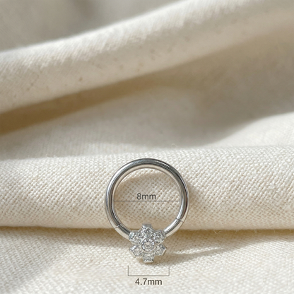 Titanium CZ Flower Hinged Clicker Hoop 16G 18G