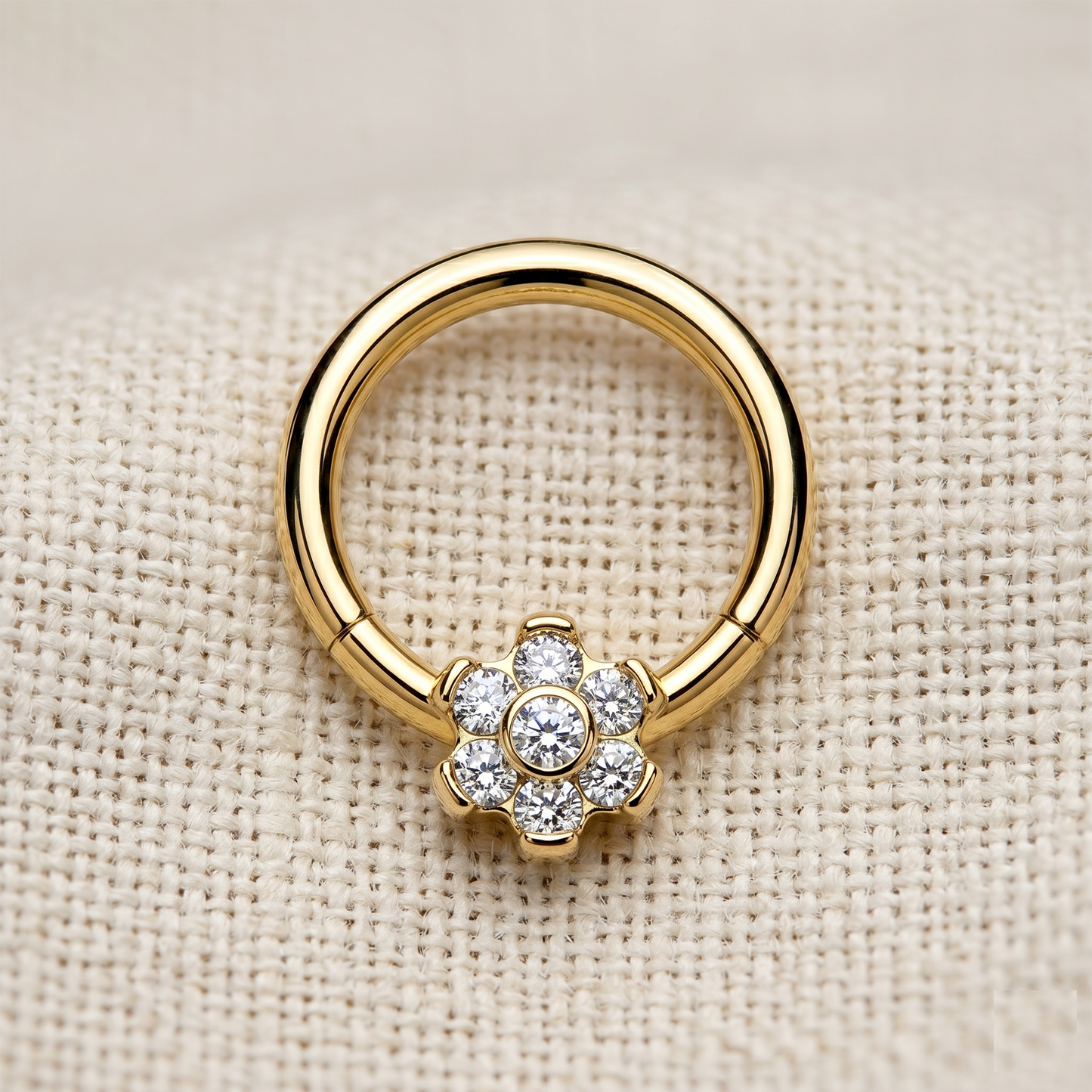 Titanium CZ Flower Hinged Clicker Hoop 16G 18G