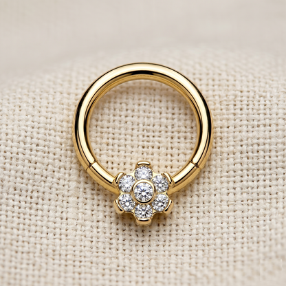 Titanium CZ Flower Hinged Clicker Hoop 16G 18G