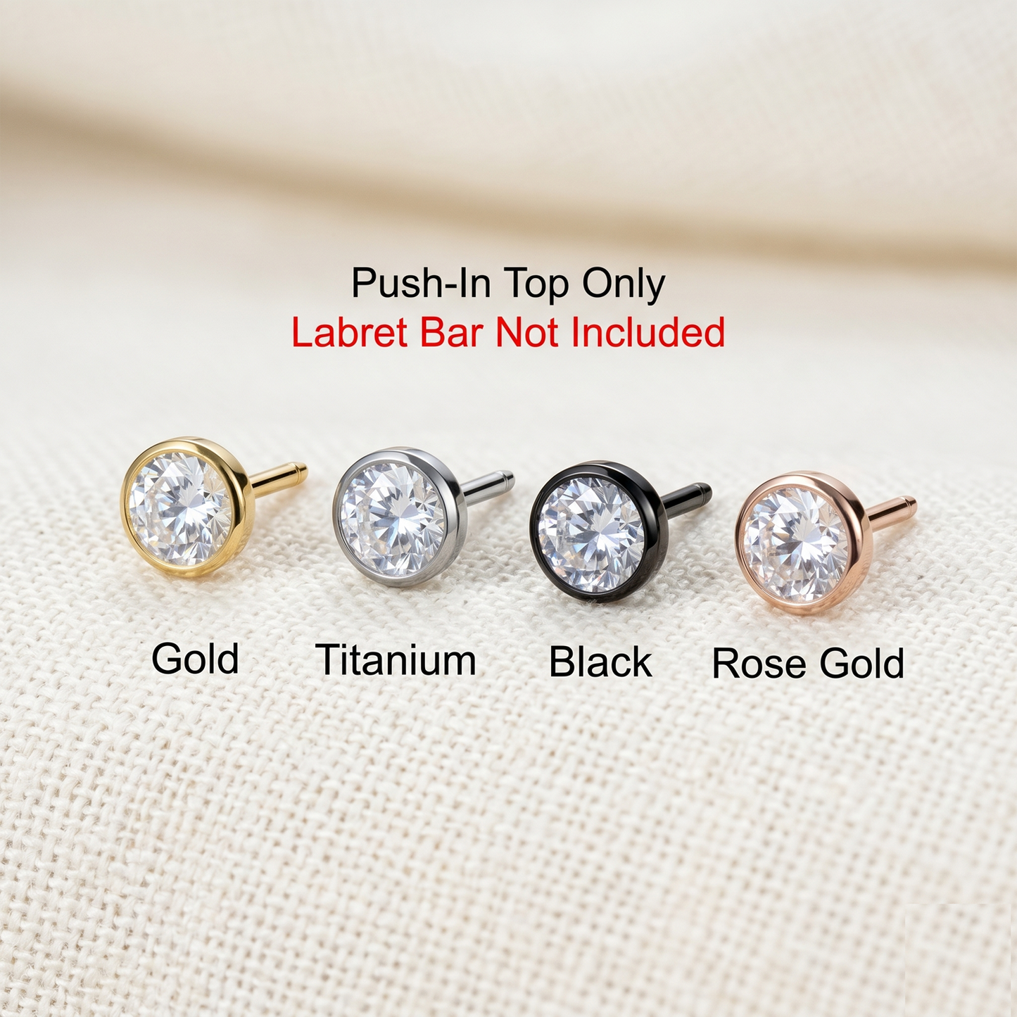Titanium Clear CZ Bezel Threadless Top - 4 Metal Colors