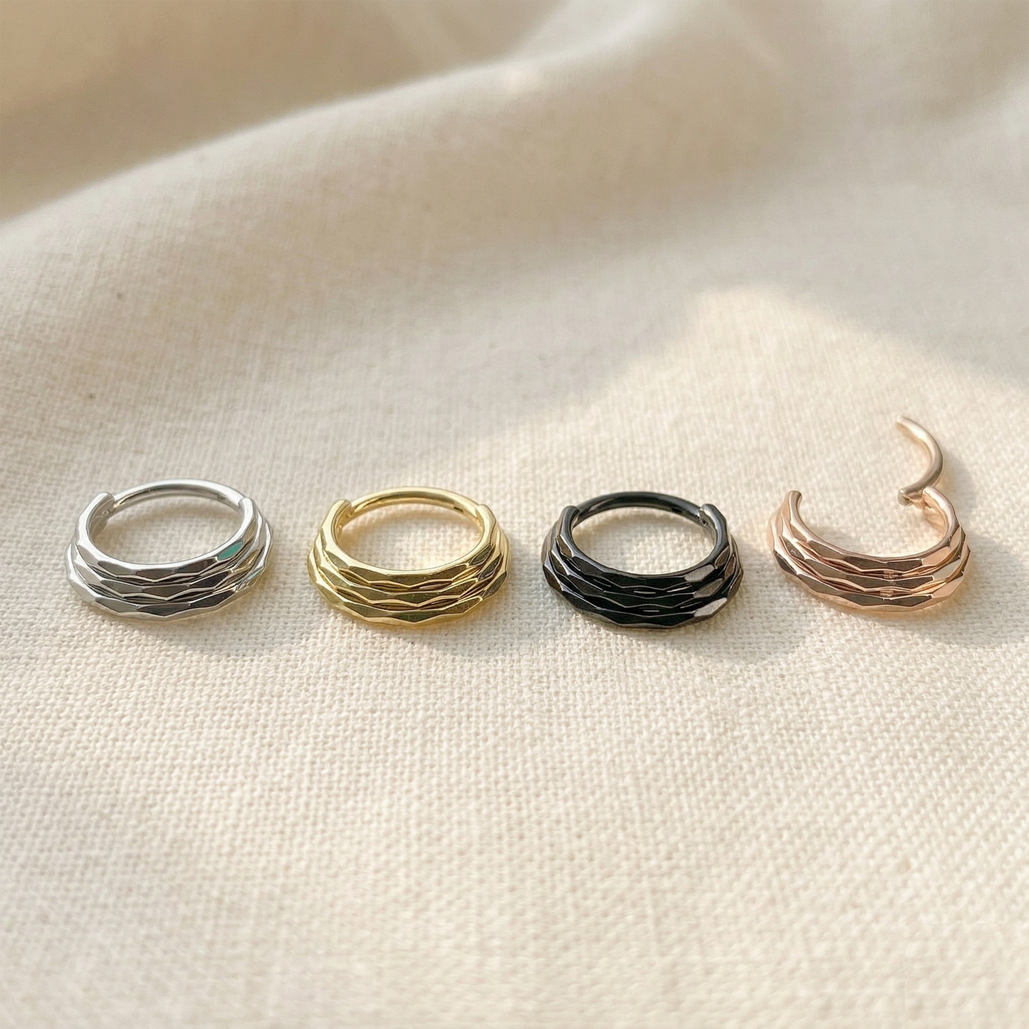 Titanium Triple Faceted Hinged Clicker Hoop 16G
