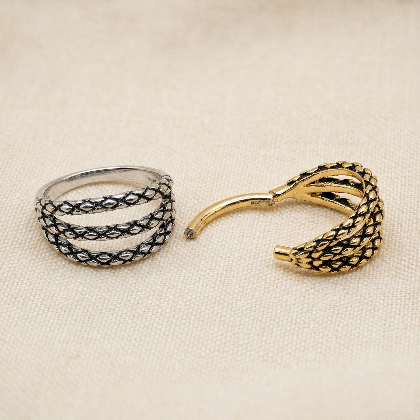 Triple Hinged Hoop Oxidized Lizard 16G