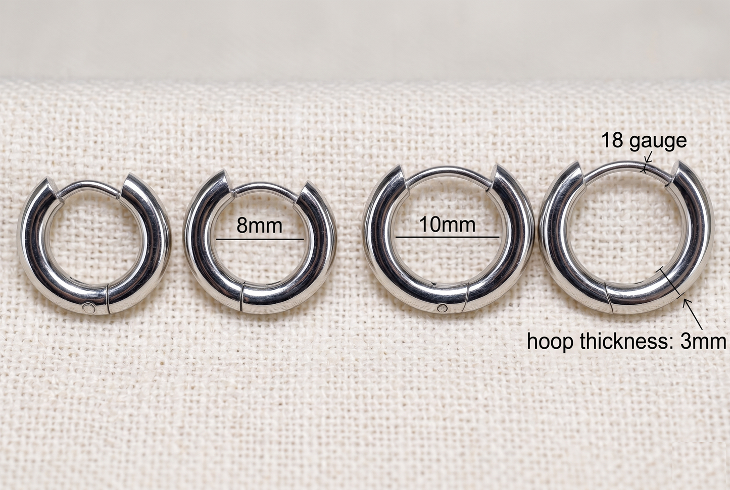 Surgical Steel Plain Huggie Hoop Earrings 3mm