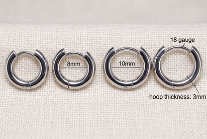 Surgical Steel Plain Huggie Hoop Earrings 3mm