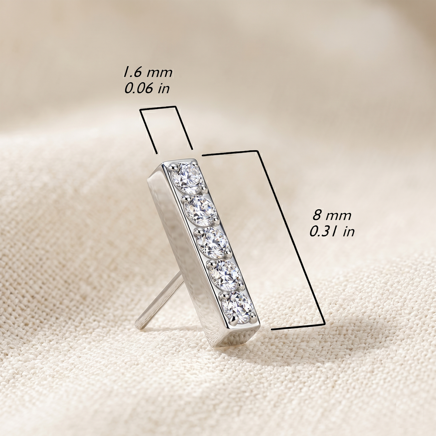 Titanium CZ Bar Threadless Top
