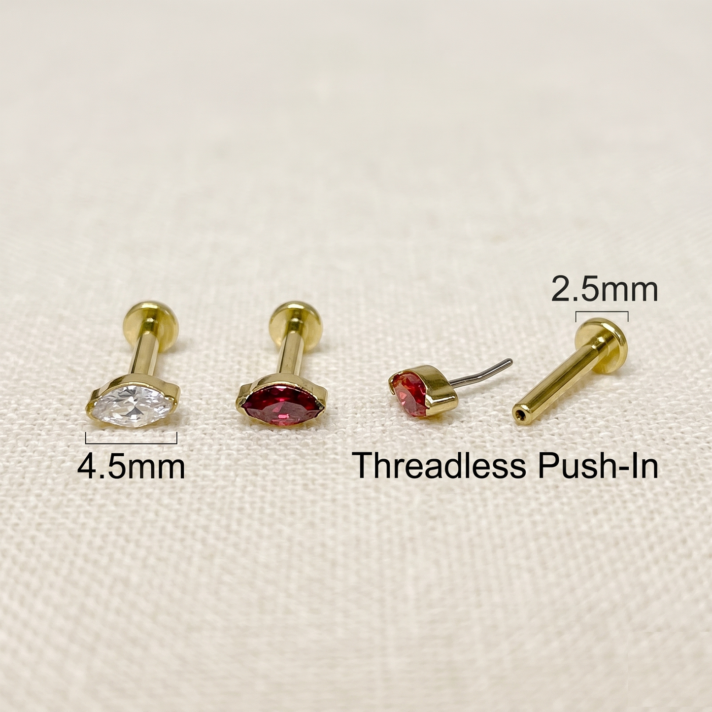 Titanium Gold Marquise CZ Threadless Stud