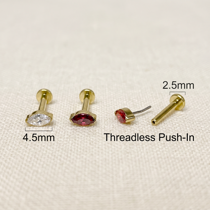 Titanium Gold Marquise CZ Threadless Stud
