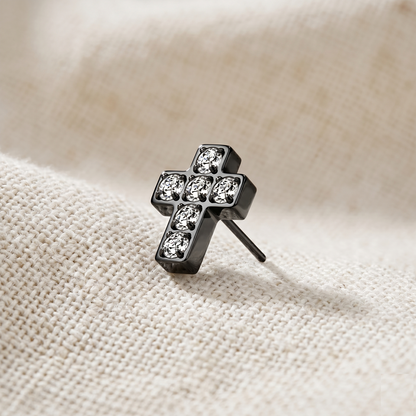 Titanium Cross CZ Threadless Top