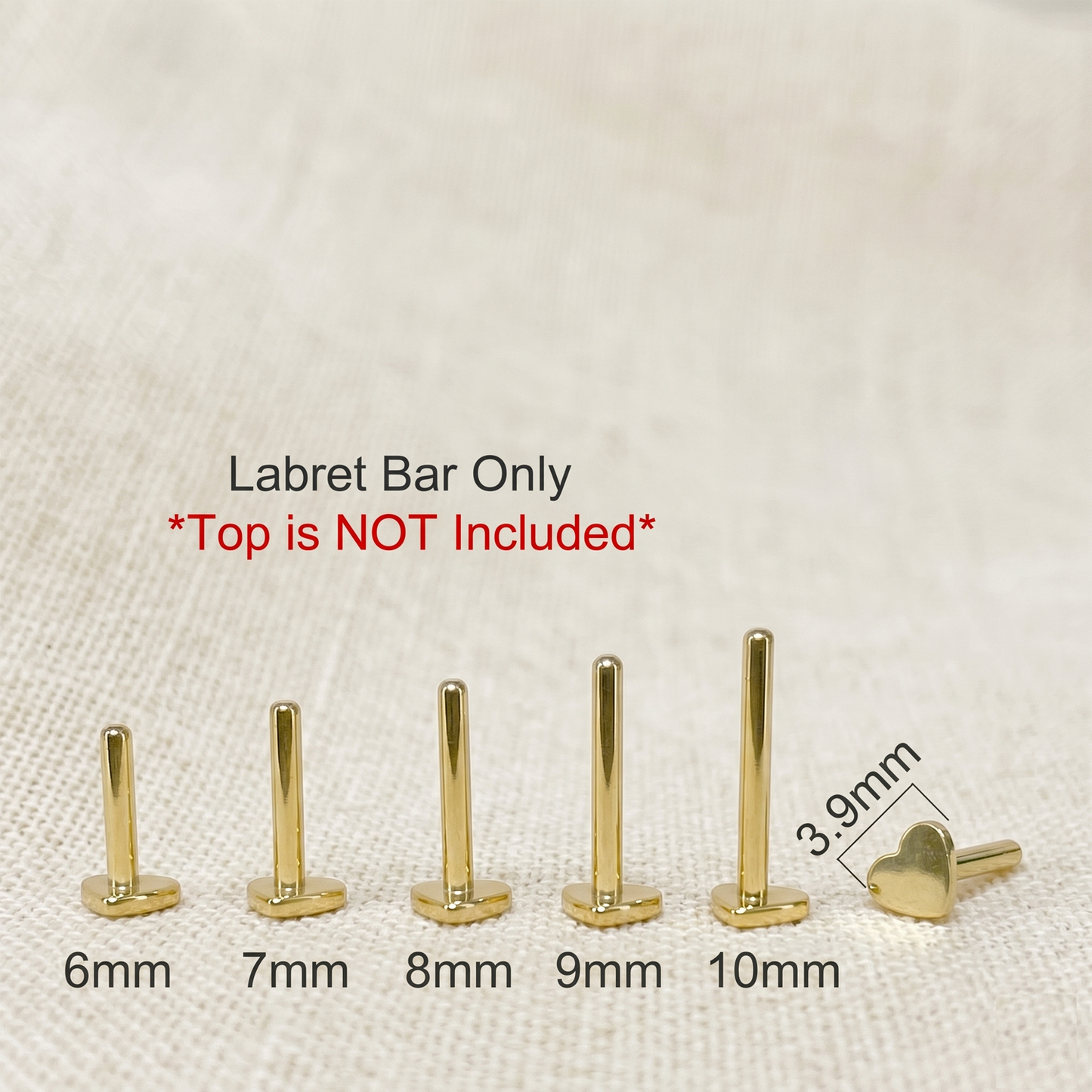 Gold Titanium Heart Flatback Threadless Labret Bar 16G 18G