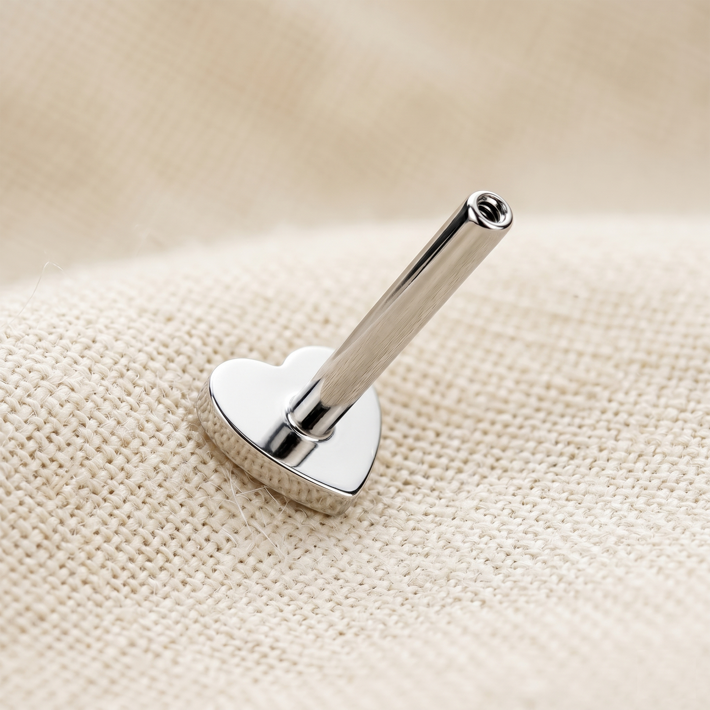Titanium Heart Flatback Threadless Labret Bar 16G 18G