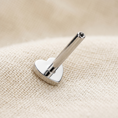 Titanium Heart Flatback Threadless Labret Bar 16G 18G