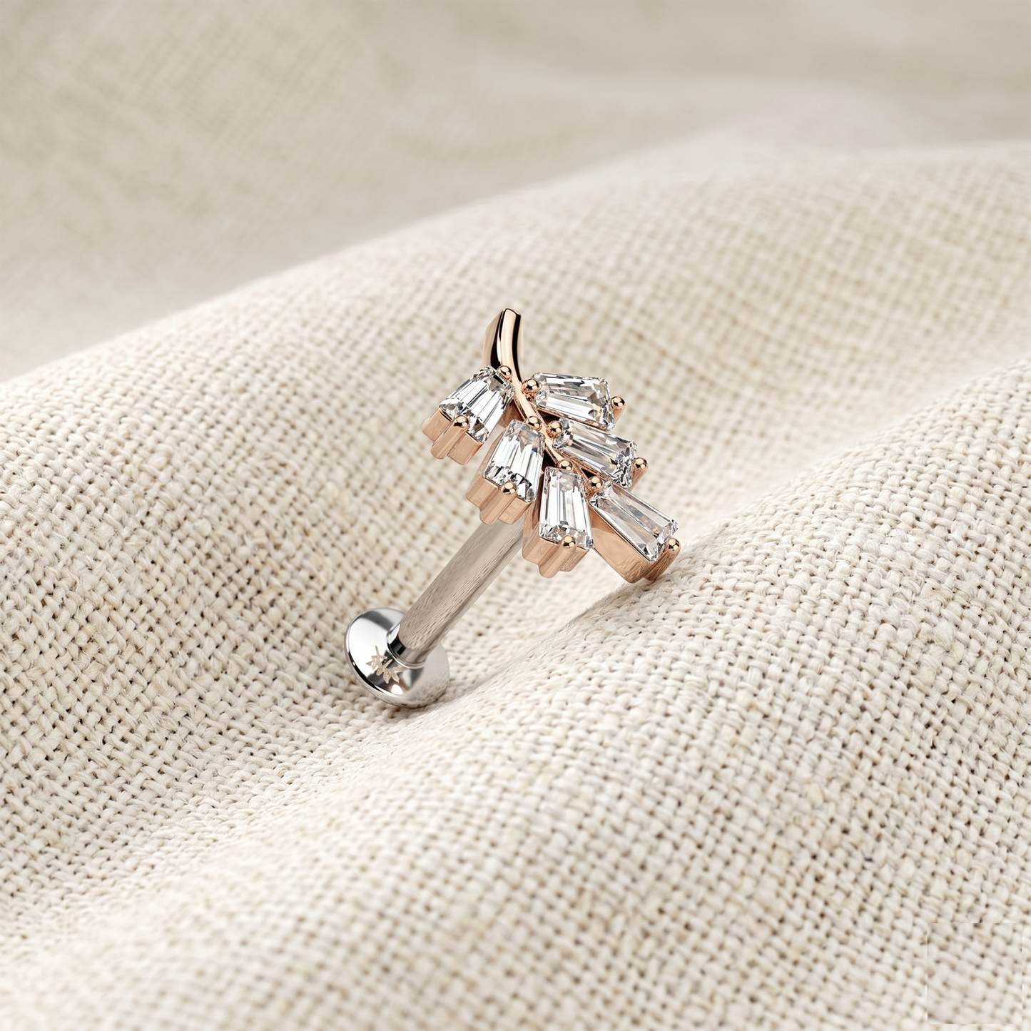 Surgical Steel Leaf CZ Threadless Labret Stud 16G