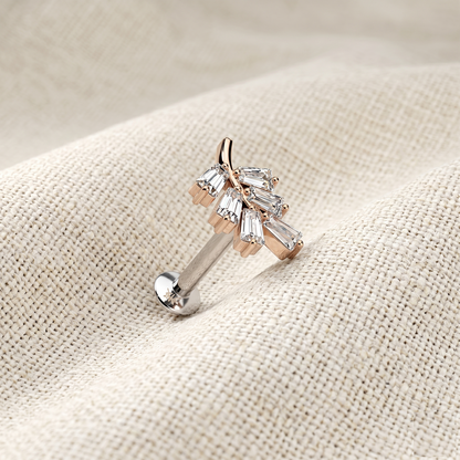 Surgical Steel Leaf CZ Threadless Labret Stud 16G