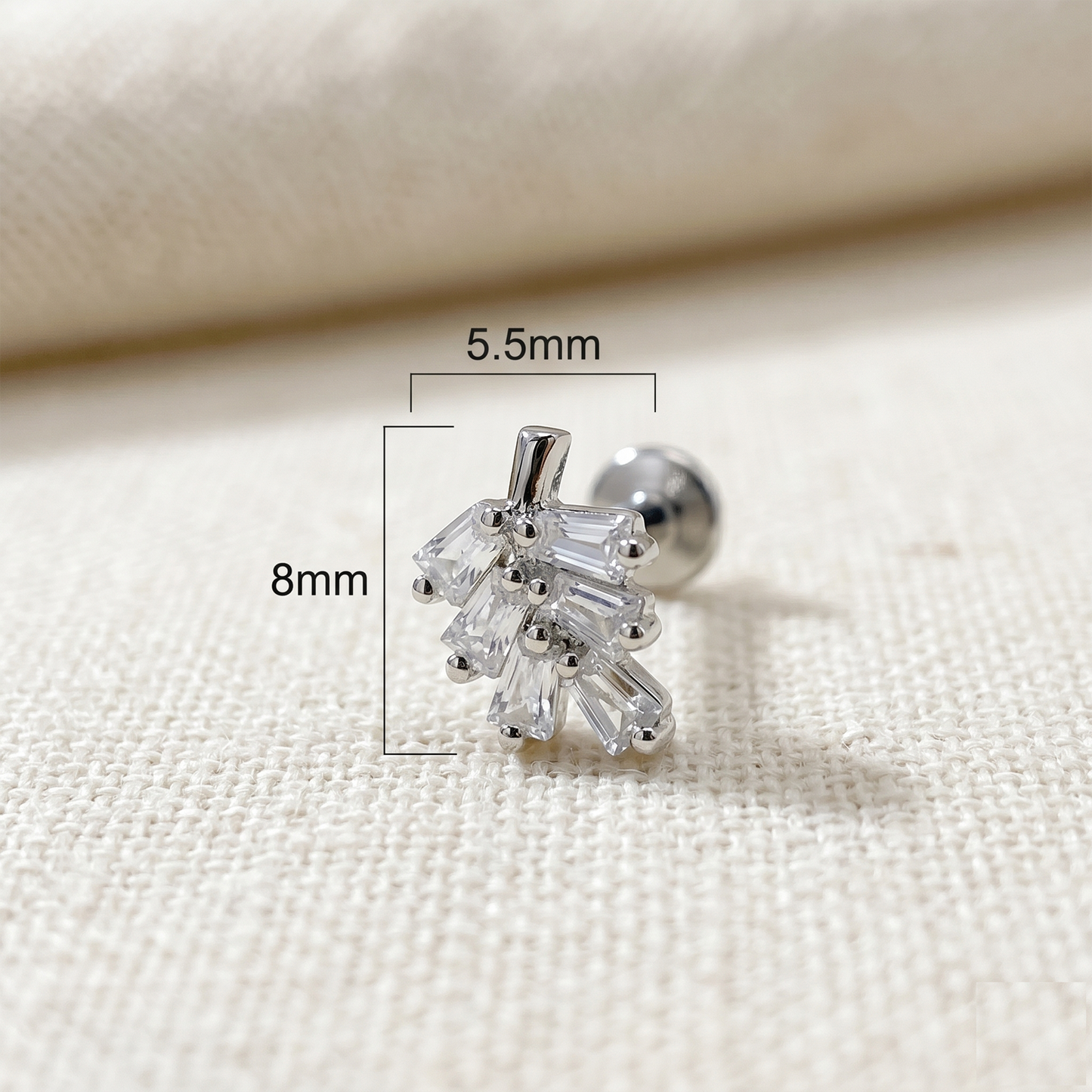 Surgical Steel Leaf CZ Threadless Labret Stud 16G