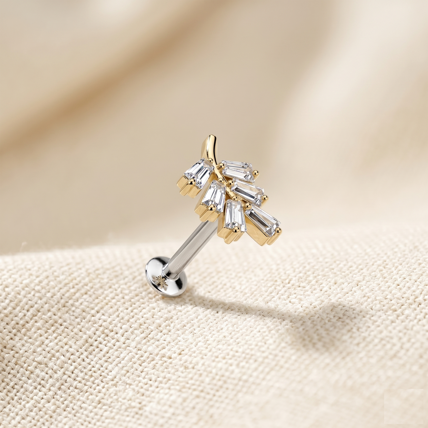 Surgical Steel Leaf CZ Threadless Labret Stud 16G