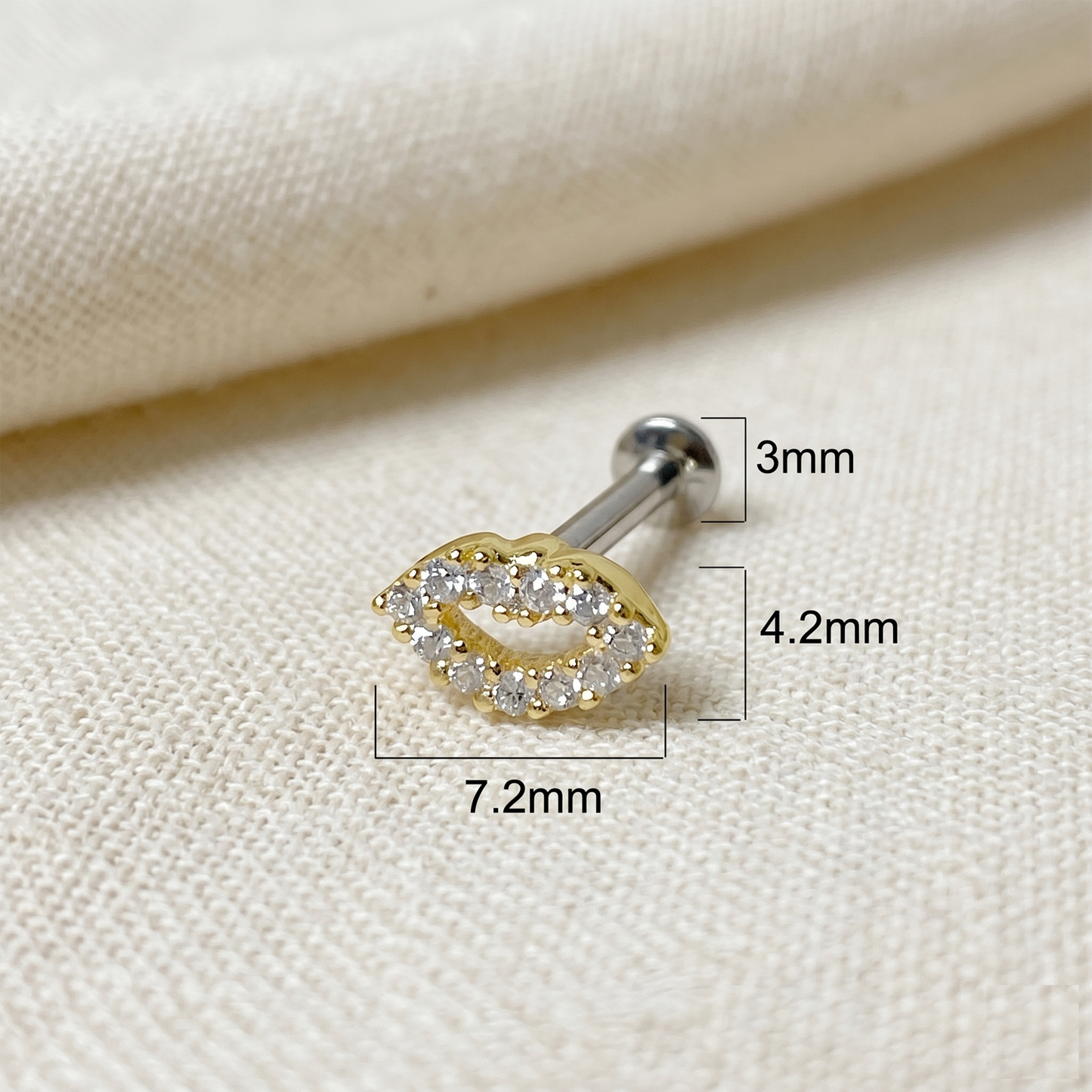 Surgical Steel Lips CZ Threadless Labret 16G