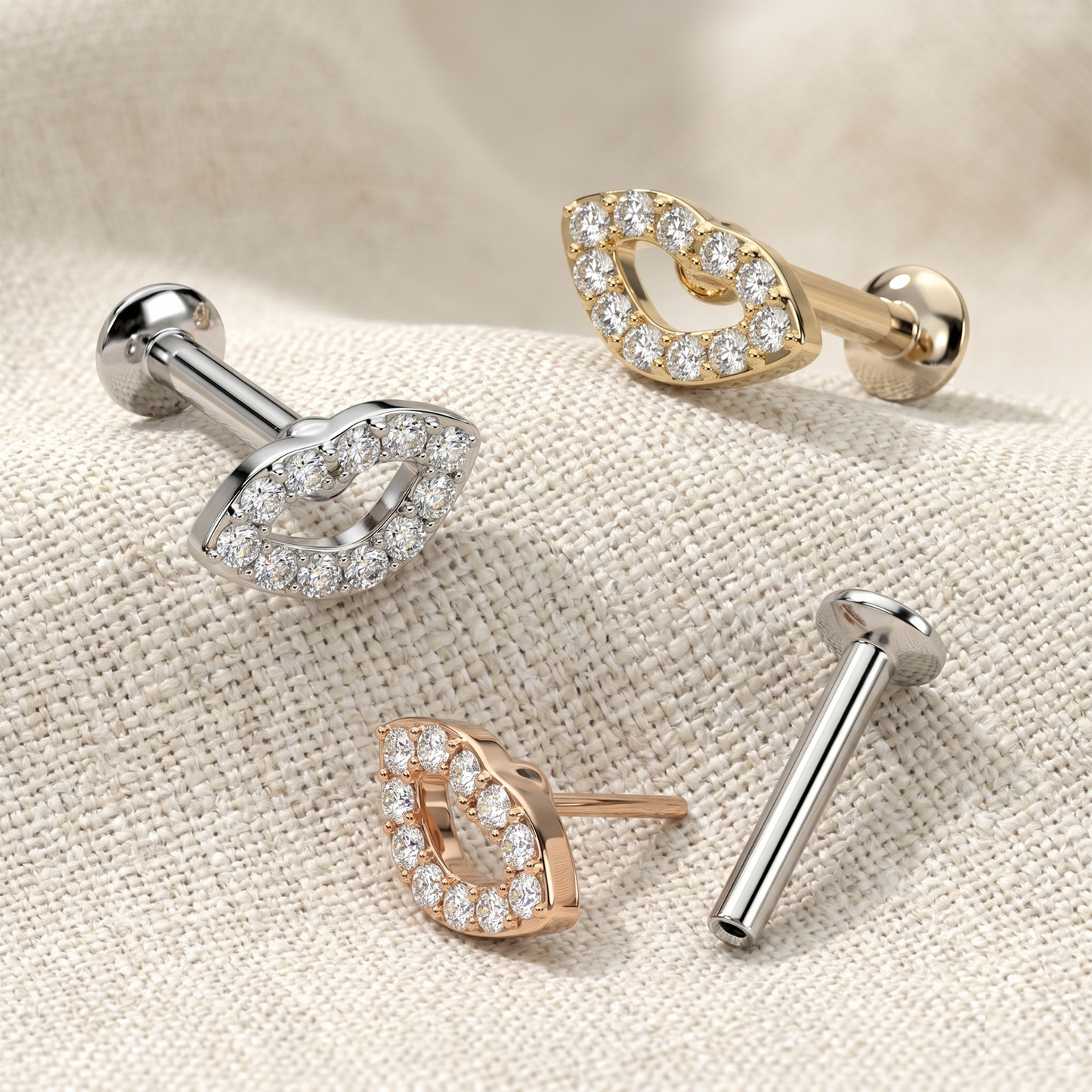 Surgical Steel Lips CZ Threadless Labret 16G