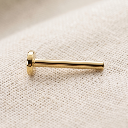 Gold titanium threadless push-in labret bar in multiple gauges for ear piercing