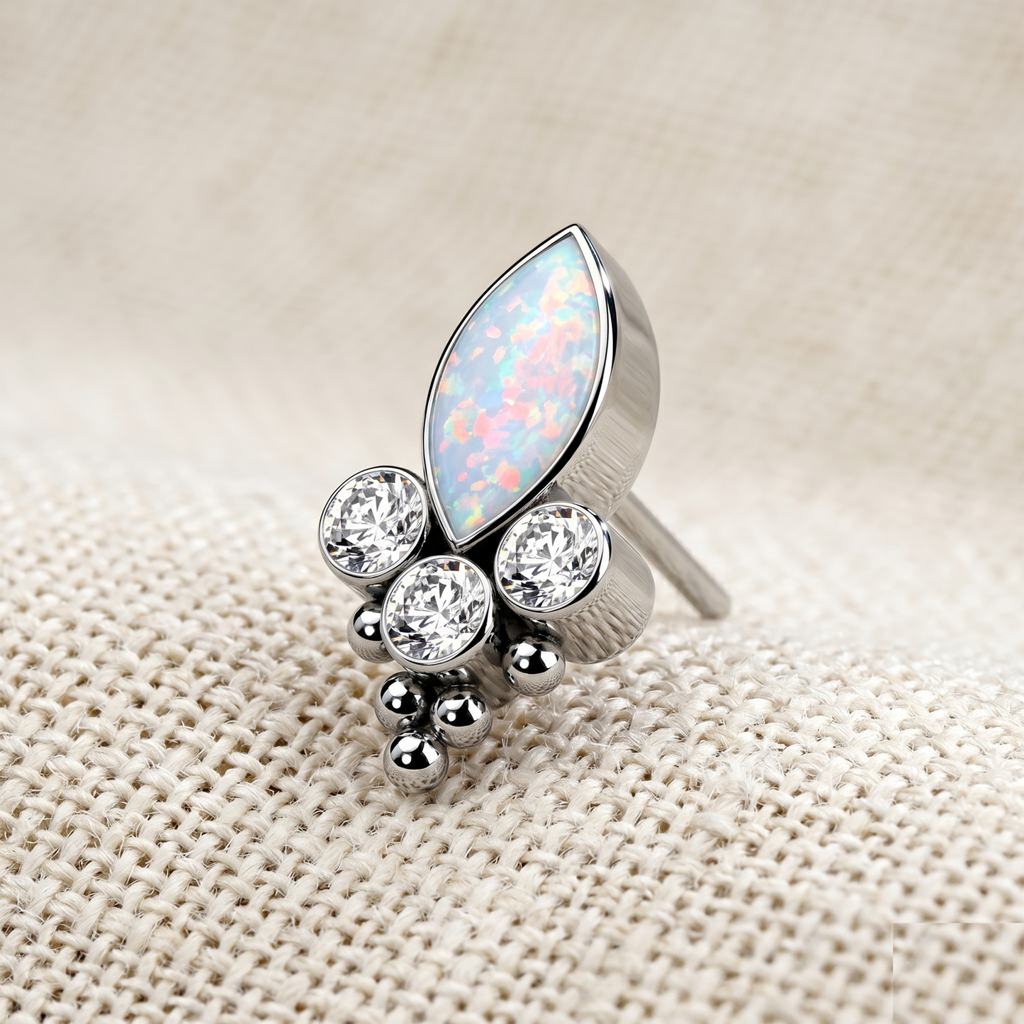 Titanium Marquise CZ Opal Threadless Top
