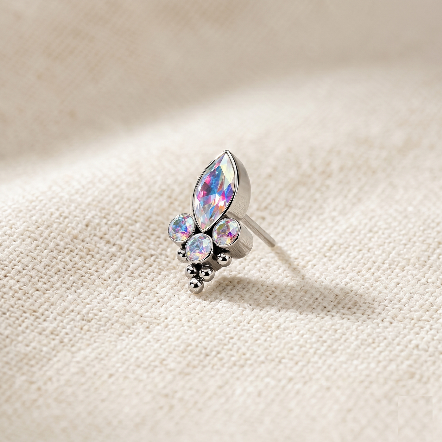 Titanium Marquise CZ Opal Threadless Top