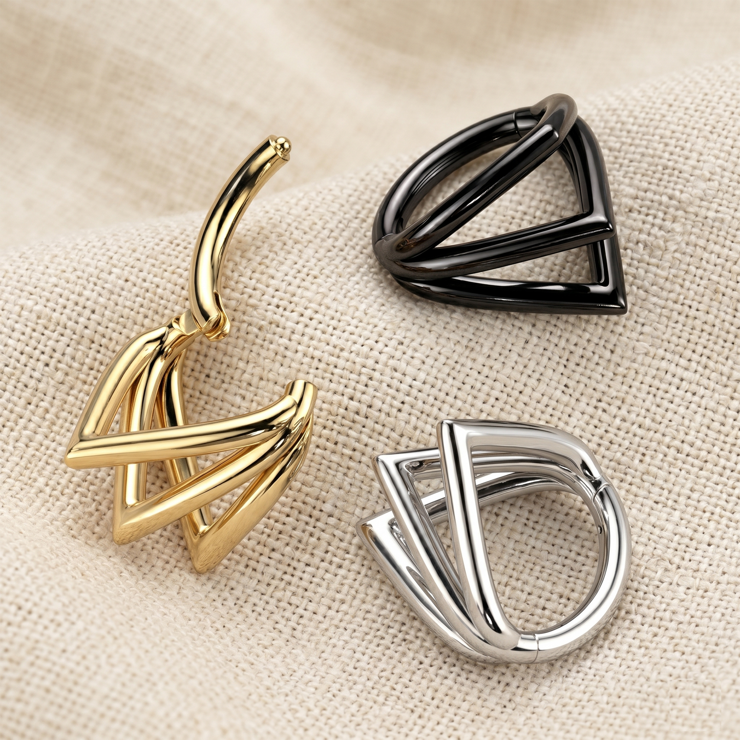 Titanium Triple Chevron Clicker Hoop 16G