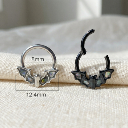 Surgical Steel Bat and Abalone Shell Hinged Clicker Ring 16G