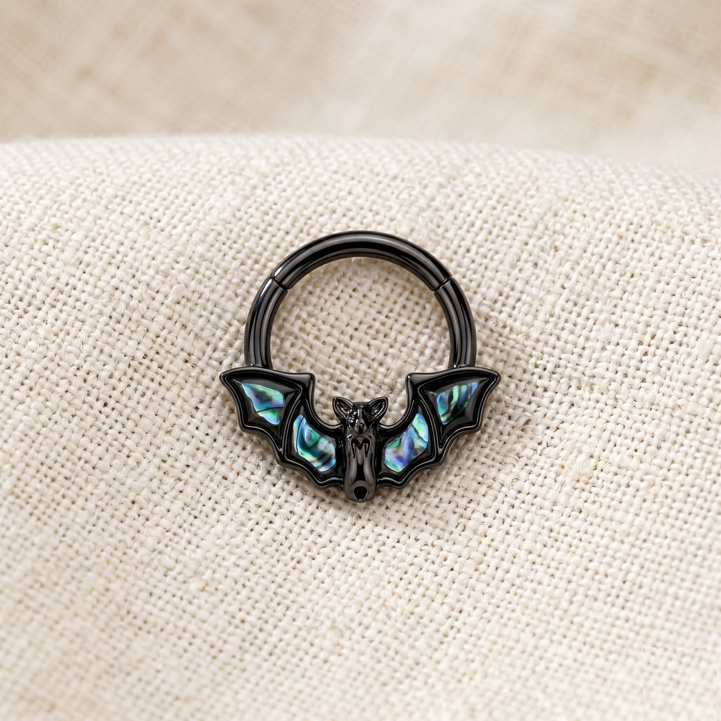 Surgical Steel Bat and Abalone Shell Hinged Clicker Ring 16G