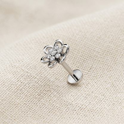 Surgical Steel Flower CZ Threaded Labret Stud 16G