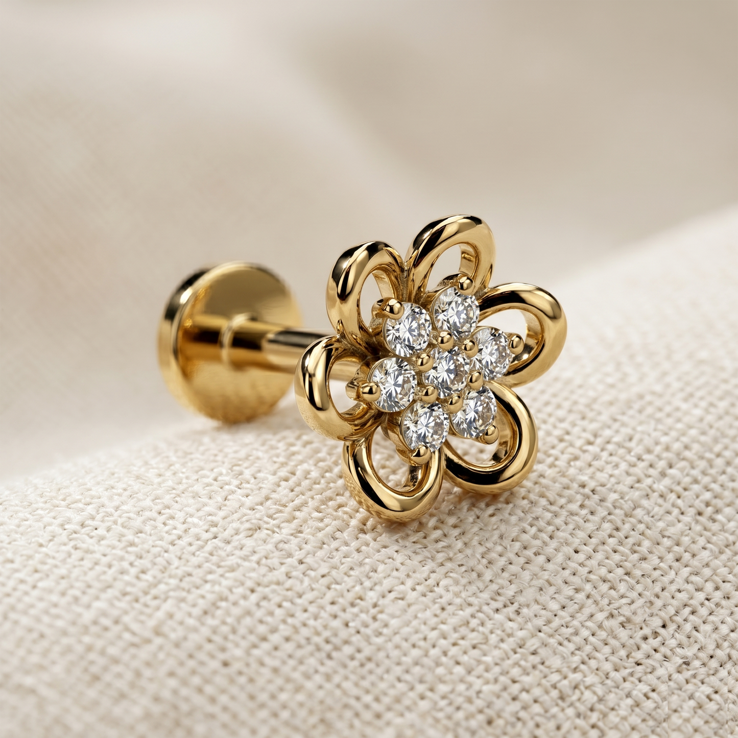 Surgical Steel Flower CZ Threaded Labret Stud 16G