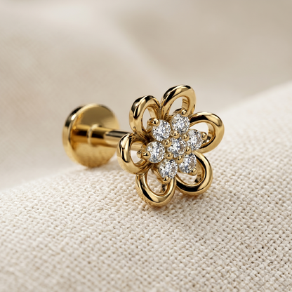 Surgical Steel Flower CZ Threaded Labret Stud 16G
