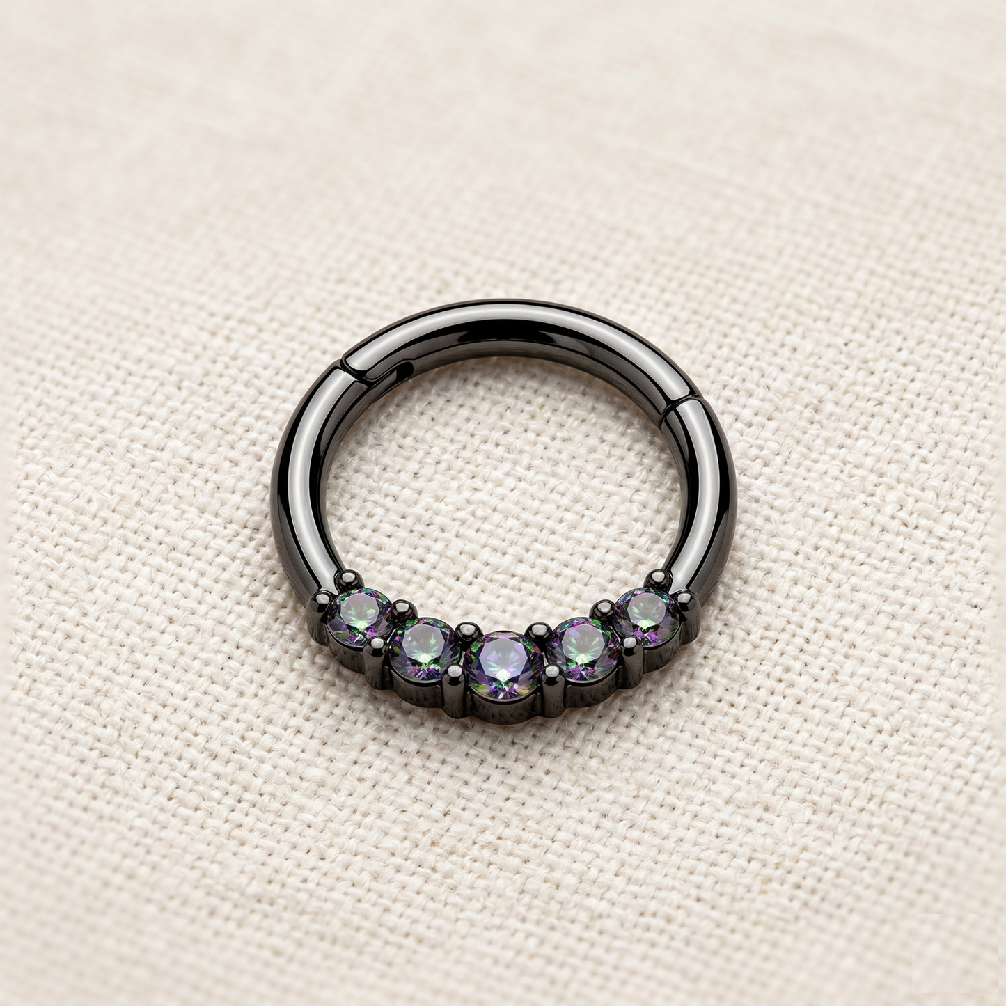 Surgical Steel 5 CZ Hinged Segment Hoop Ring 16G