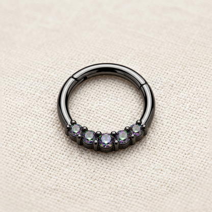 Surgical Steel 5 CZ Hinged Segment Hoop Ring 16G