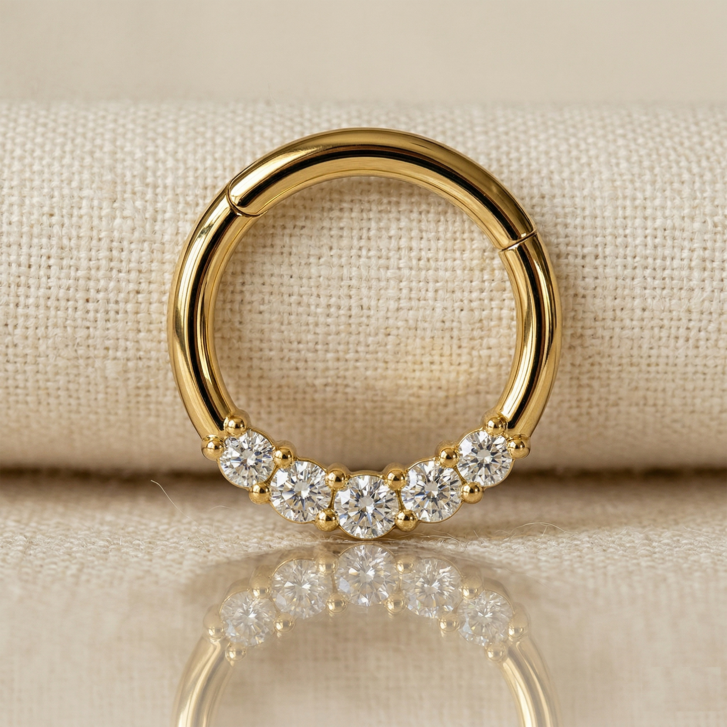 Surgical Steel 5 CZ Hinged Segment Hoop Ring 16G