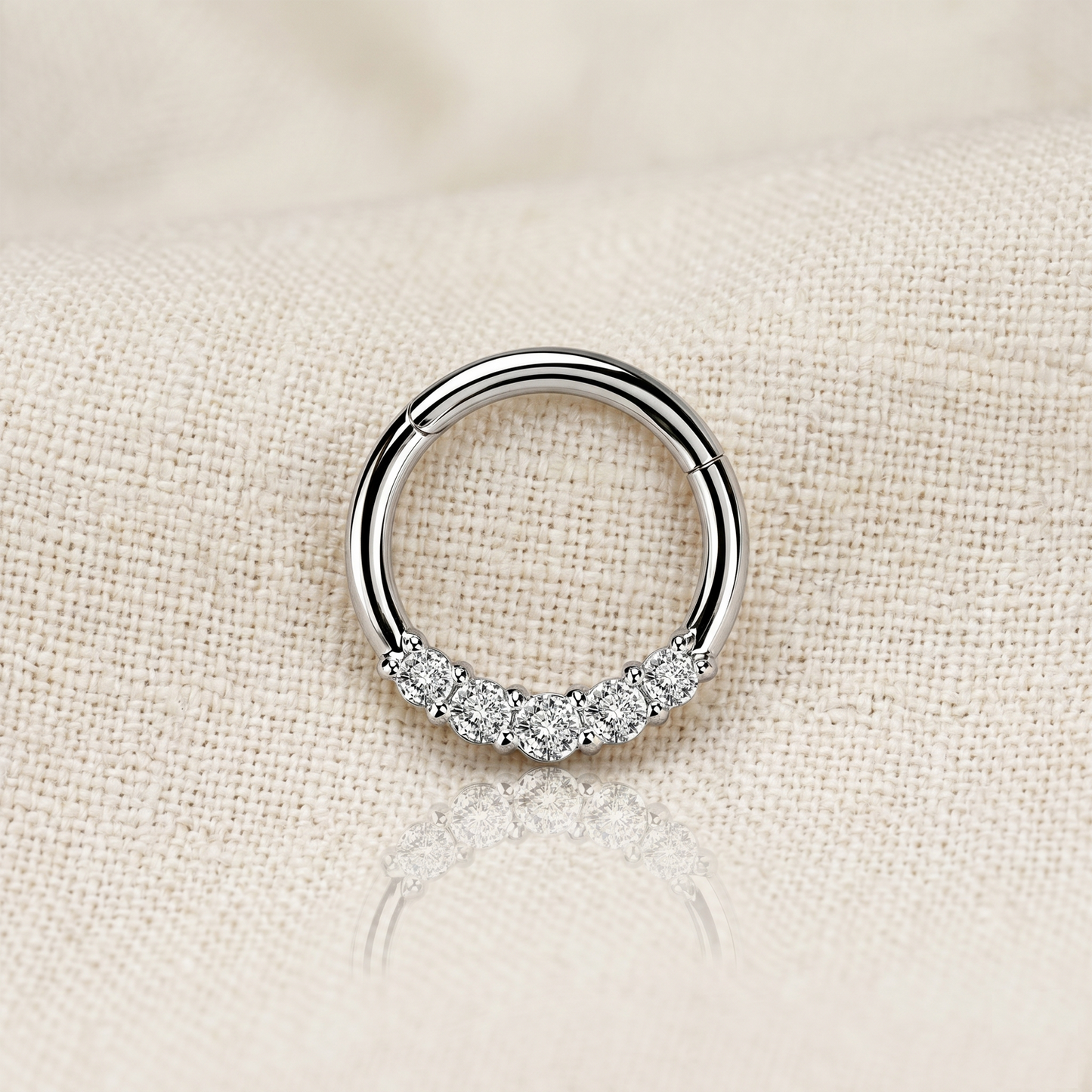 Surgical Steel 5 CZ Hinged Segment Hoop Ring 16G