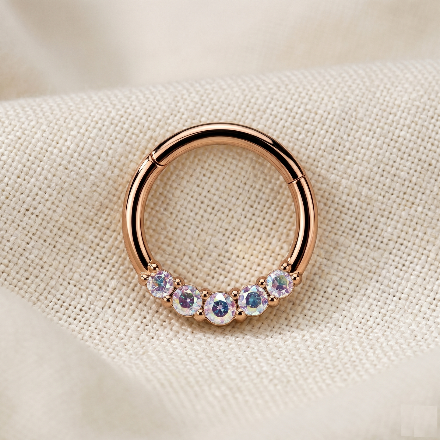 Surgical Steel 5 CZ Hinged Segment Hoop Ring 16G