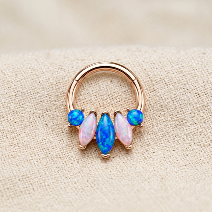 Marquise Opal Hinged Clicker Hoop 16G
