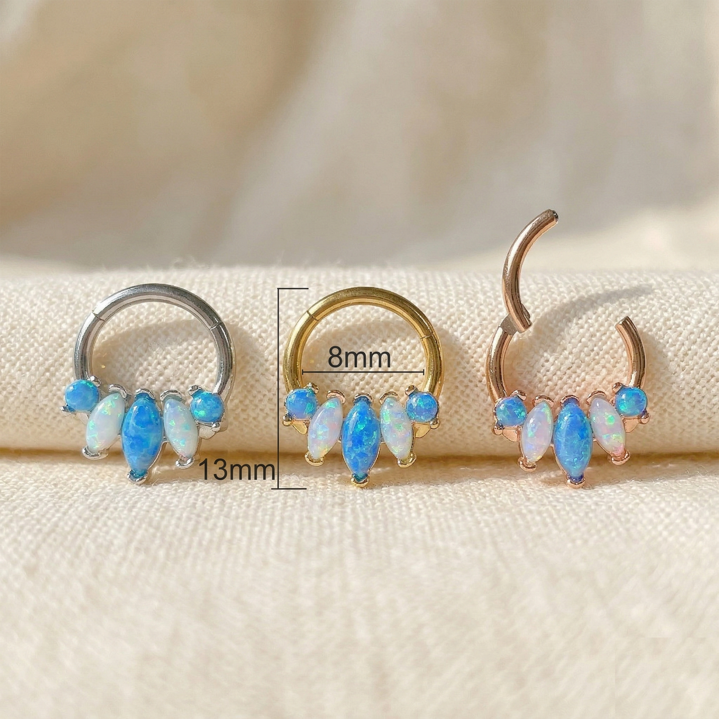 Marquise Opal Hinged Clicker Hoop 16G