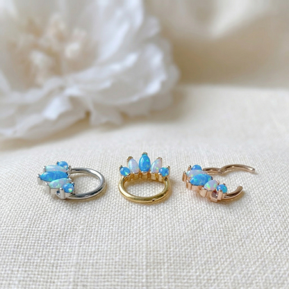 Marquise Opal Hinged Clicker Hoop 16G