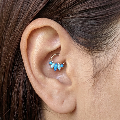 Marquise Opal Hinged Clicker Hoop 16G